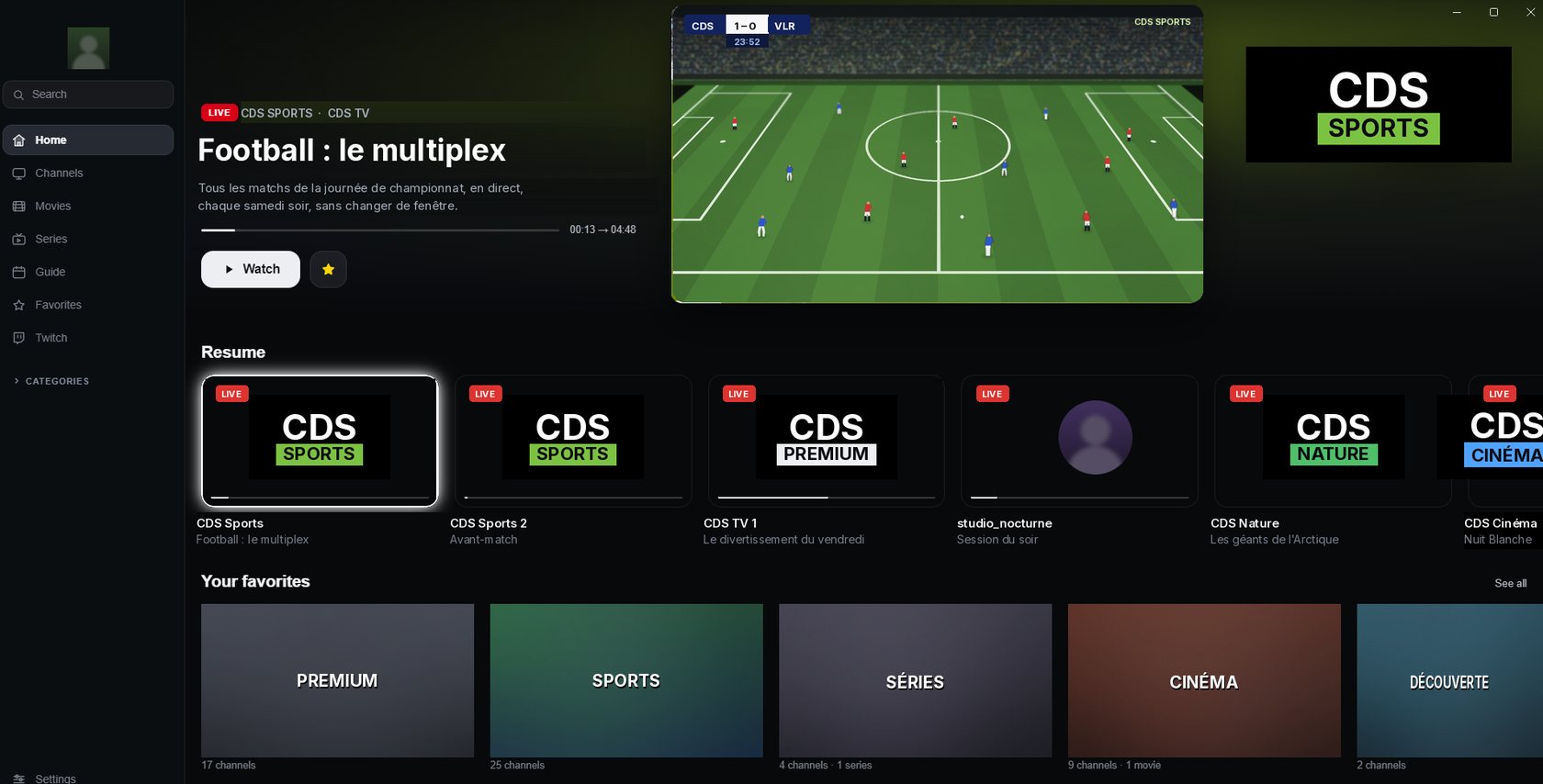 L'accueil de CDS TV sous Windows.
