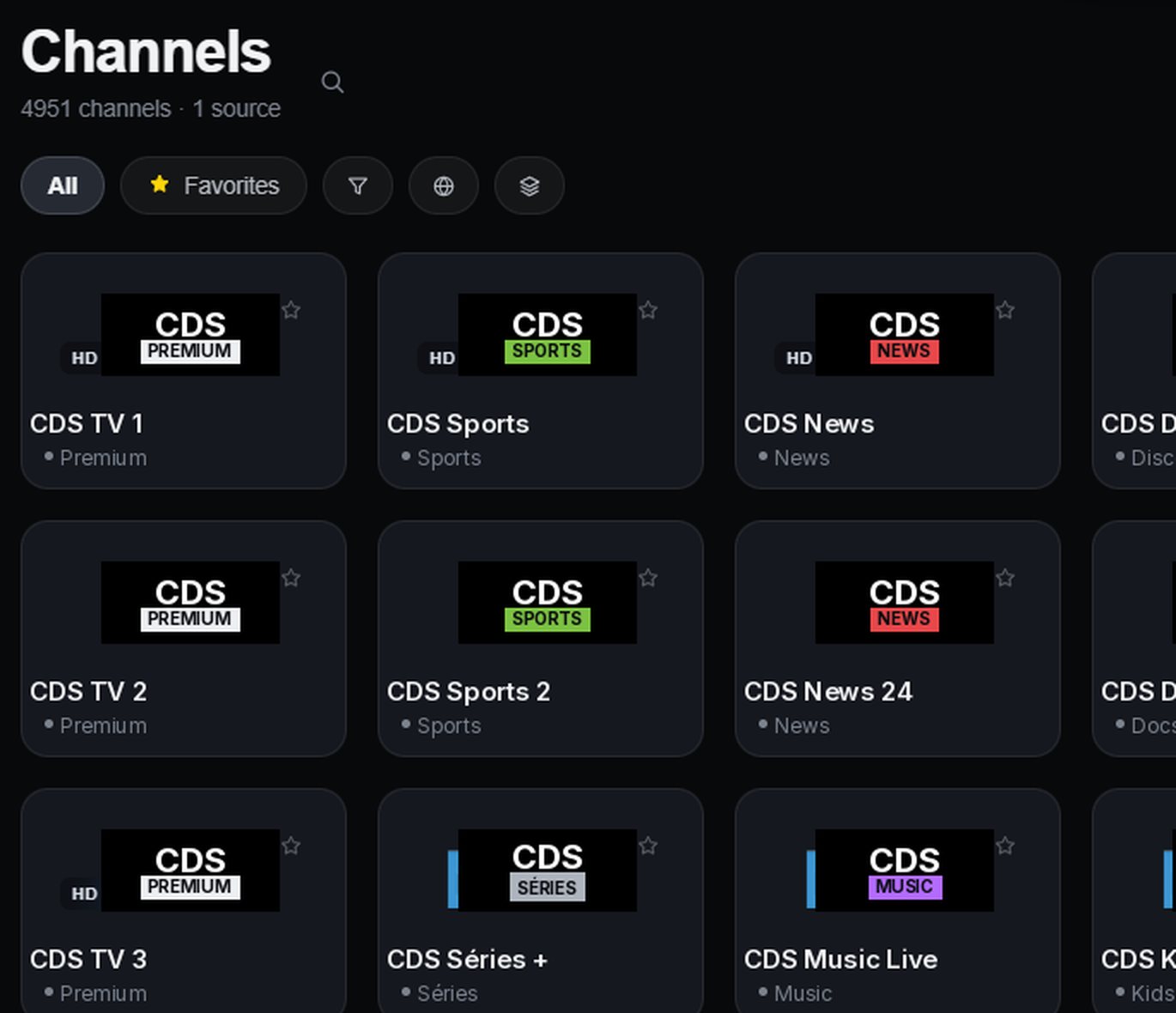 CDS TV — Chaînes